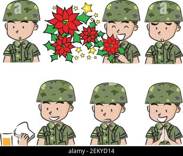 vector cartoon soldier life emoji set Stock Vector