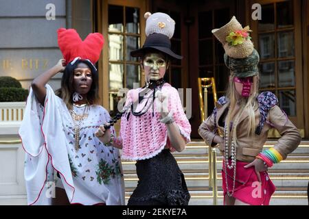 Models showcase Pierre Garroudi collection during the flash mob fashion show in Central London. (Photo by Pietro Recchia / SOPA Images/Sipa USA)