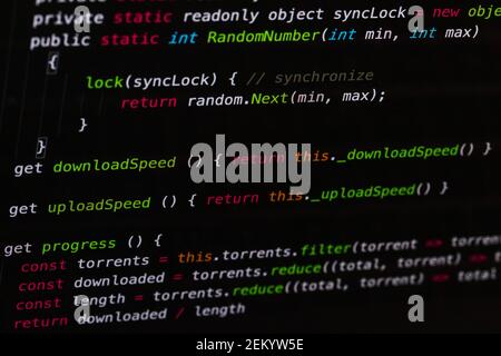 Developer screen with colored website programming code, web Stock Photo