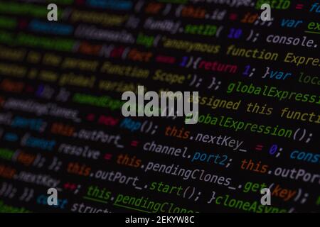 Developer screen with colored website programming code, web Stock Photo