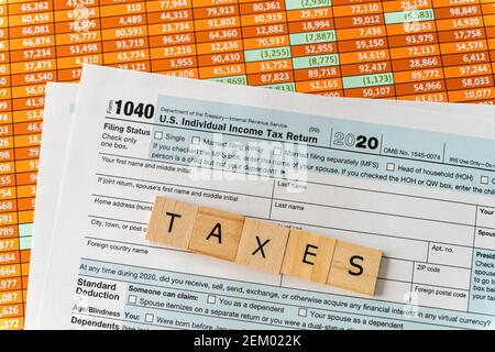 United states tax form on spreadsheet - Tax Preparation concept Stock Photo