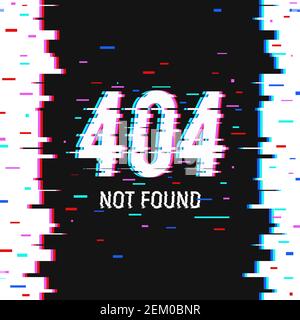 Glitch style poster with 404 not found text on screen with destruction pixels structure background flat vector illustration Stock Vector