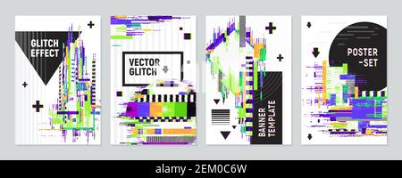 Glitch error template. Video problem concept. Color pixels and lines ...