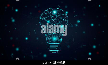 Blue light bulb connected to a network Stock Photo - Alamy