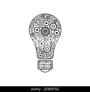 Industrial light bulb concept. gear symbols inside light-bulb. Global Communication between the industries (gears), Gear symbols inside lightbulb Stock Photo
