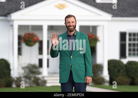 Dustin Johnson reacts after being 