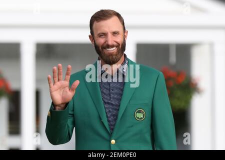 Dustin Johnson reacts after being 