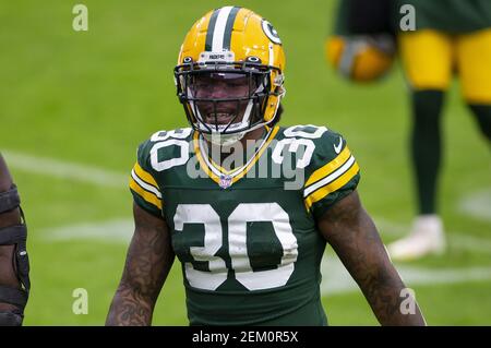 November 15, 2020: Green Bay Packers outside linebacker Za'Darius Smith #55  in action during the NFL Football game between the Jacksonville Jaguars and  the Green Bay Packers at Lambeau Field in Green