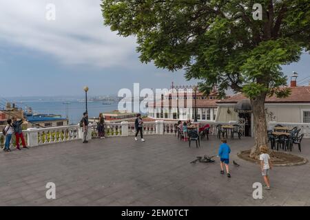 unidentified people walk on the Paseo Yugoslavo at Cerro Concepcion, Valparaiso, Chile Stock Photo