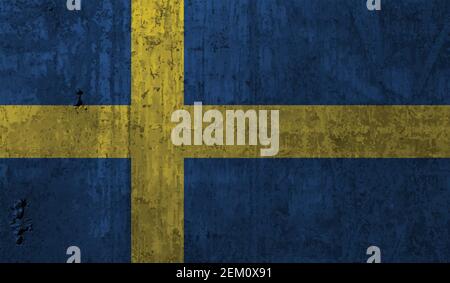 Sweden flag with waving grunge texture. Vector background. Stock Vector