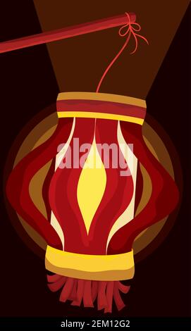 Traditional paper cup Chinese lantern hanging of a red stick, illuminating the night. Stock Vector