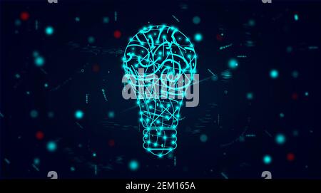 bulb idea virtual network. multi shining points connected with curved lines. technology connection and networking concept Stock Photo