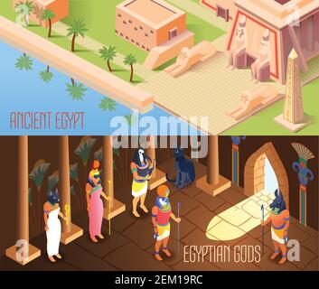 Egyptian mythology isometric set of gods nefertiti eye of horus anubis ...