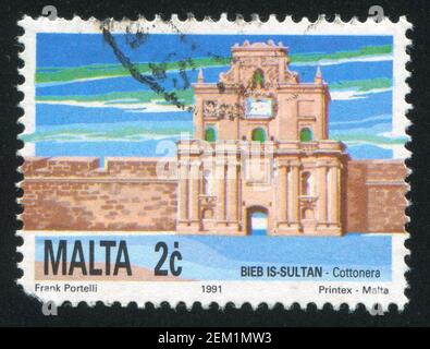 MALTA - CIRCA 1991: stamp printed by Malta, shows Cottoner Gate, circa 1991 Stock Photo