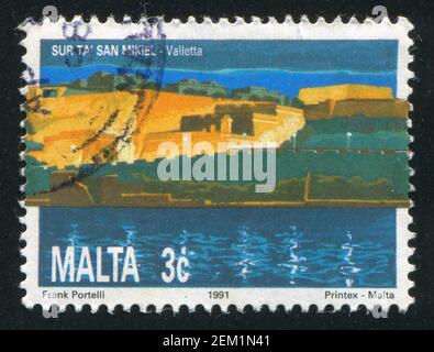 MALTA - CIRCA 1991: stamp printed by Malta, shows St. Michael Bastion, Valletta, circa 1991 Stock Photo