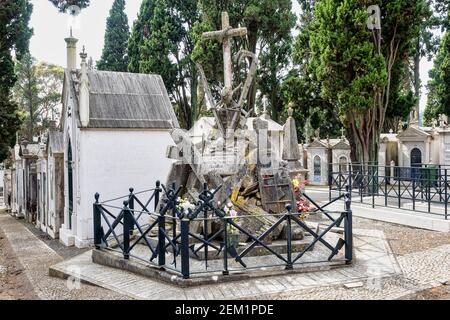 Crypts and details of the family tombs on the old city cemetery Cemiterio dos Prazeres in Lisbon, Portugal in Europe Stock Photo