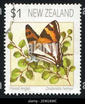 NEW ZEALAND - CIRCA 1991: stamp printed by New Zealand, shows butterfly, circa 1991 Stock Photo