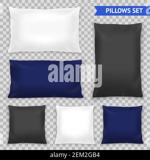 Realistic bedroom pillows various shapes and sizes set in white blue black top view transparent vector illustration Stock Vector