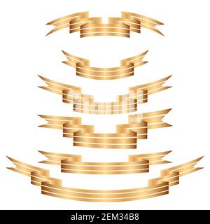 Set of golden flat ribbons isolated on white background. Ribbon banner vector illustration. Stock Vector