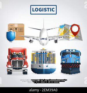 Logistic colored poster with means of transport to deliver goods and ...