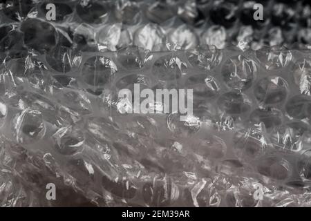 crumpled air bubble wrap - real life close-up background. Stock Photo