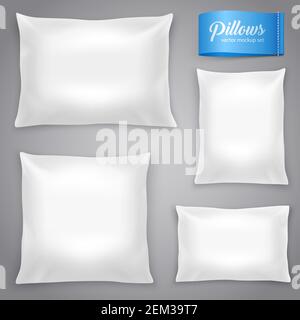 White realistic inner cushions pillows set with filling for soft support rectangular and square models vector illustration Stock Vector
