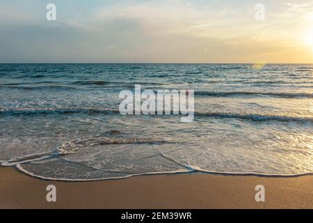 View of calm beautiful sea during sunset. Holiday vacation and travel concept. Stock Photo