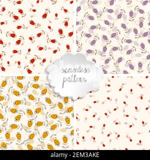 Set of seamless floral patterns based on traditional folk art ornaments. Colorful flowers on light background. Scandinavian style. Vector illustration Stock Vector
