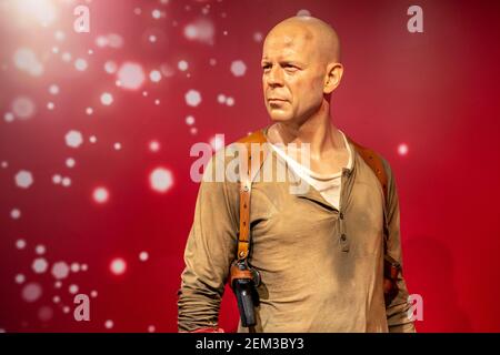 Prague, Czech Republic -January 18, 2020: Bruce Willis as John McLeine at the wax museum. Stock Photo