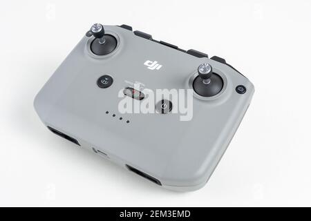 Heraklion, Greece - October 05, 2020: DJI Mavic Air 2 remote control on white background. Stock Photo
