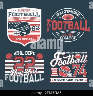 Football league retro grunge t-shirt prints. Vector college club