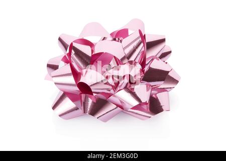 Pink, shiny gift bow isolated on white background, clipping path Stock Photo