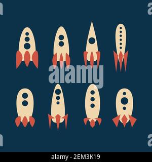 set of space rockets. minimalism. 2d vector. Stock Vector