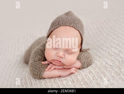 Newborn baby boy studio photoshoot Stock Photo