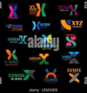 X icons and business company corporate identity letter symbols. Vector X technology, real estate invest group or car service and travel agency, digita Stock Vector