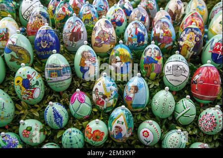 colourful painted easter eggs at the Easter Well Schechingen, Germany, Baden-Wuerttemberg, Schechingen Stock Photo