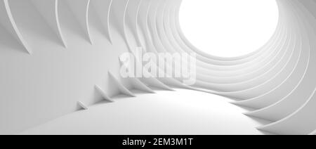 Abstract Architecture Background. 3d Illustration of White Circular Building. Modern Geometric Wallpaper. Futuristic Technology Design. 3d rendering Stock Photo