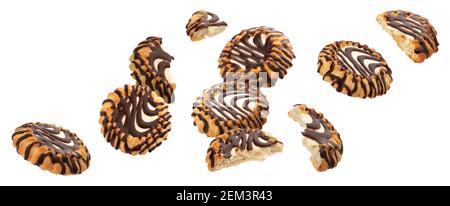 Chocolate coated cookies with milk filling isolated on white background Stock Photo