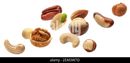 Different nuts collection isolated on white background Stock Photo