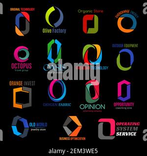 O letter icons of technology, business and commerce industry. Organic store, travel group or coworking service and jewelry store, design studio or foo Stock Vector