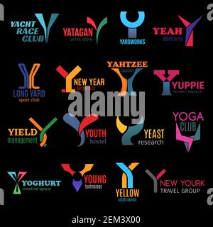 Letter Y icons and business company corporate identity symbols. Vector Y yacht race and sport club, advertising agency or yoga fitness and hotel, trav Stock Vector