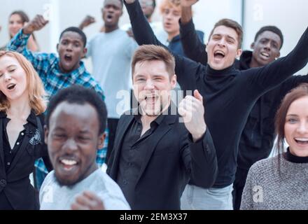 large group of jubilant diverse young people Stock Photo