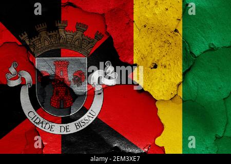 Flags of Bissau and Guinea-Bissau painted on cracked wall Stock Photo ...