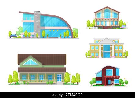 Buildings of home, house and cottage, villa and mansion vector icons of real estate, architecture, town and village property design. Residential house Stock Vector