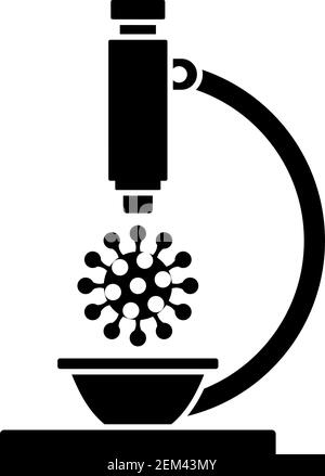 Research Coronavirus By Microscope Icon. Black Stencil Design. Vector Illustration. Stock Vector