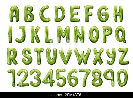 Vector green numbers 1234567890 - font with English alphabet Stock Vector