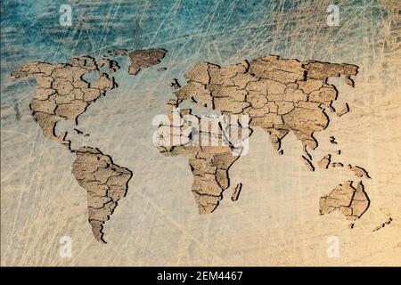 Roughly outlined world map with white background Stock Photo