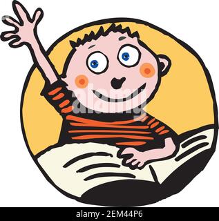 Pupil raising up his hand answering a question Stock Vector