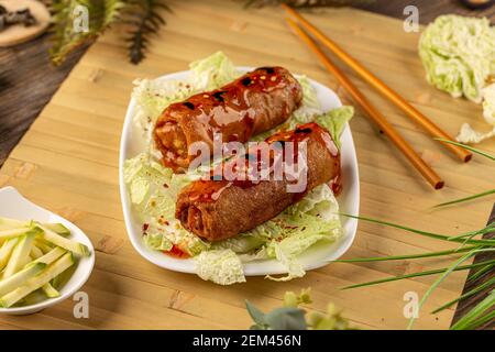 Fried pork spring rolls Stock Photo