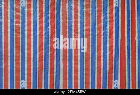 striped fabric texture, red, white and blue nylon bag Stock Photo
